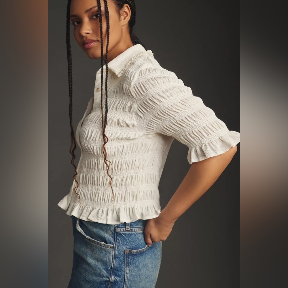 NWT Maeve Ruffle Button-Front Top - Picture 3 of 7